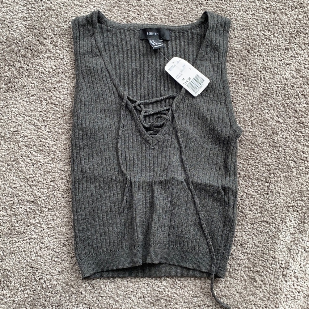 Gray tie front crop top